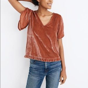 NWT Madewell Velvet V Neck Split Sleeve Ruffle Top